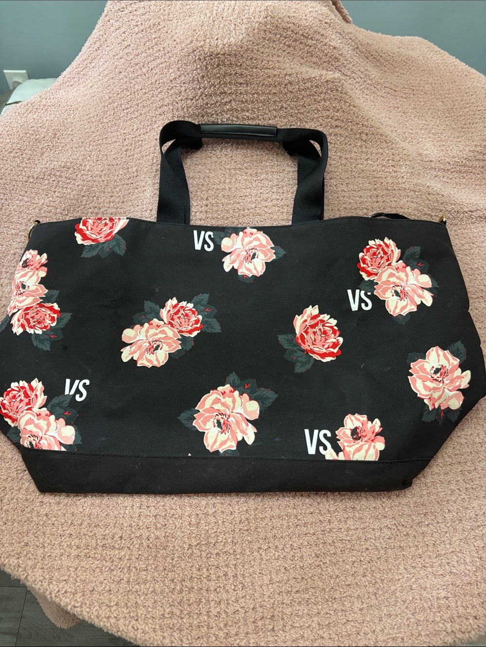 Victoria's Secret Black Tote with Pink Floral Print